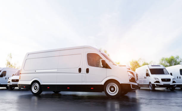 istock Transportation van and fleet of cargo trucks courier service 1445161868