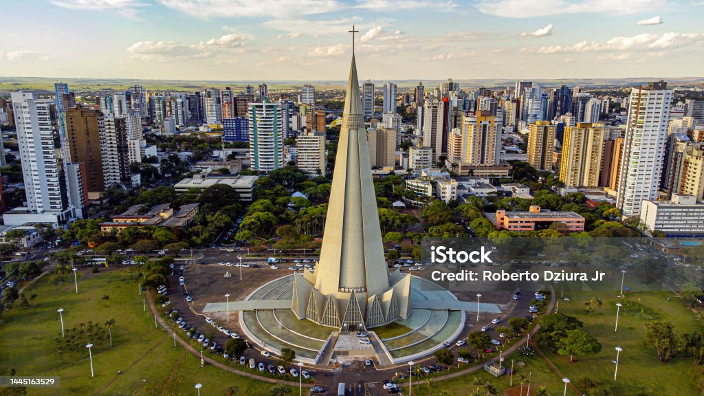 Cathedral of Maringá, postcard of the city Cathedral of Maringá, postcard of the city located in the northern region of Paraná, state in the southern region of Brazil. Brazil Stock Photo