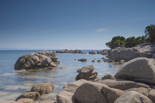 Famous pink granite rocks on the coast (côte de granite rose in french) at Ploumanac'h , village in the commune of Perros-Guirec. It is found in the region Bretagne in the Côtes-d'Armor department in the west of France.