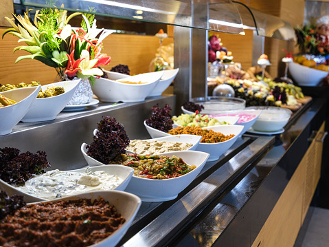 Delicious buffet table in restaurant