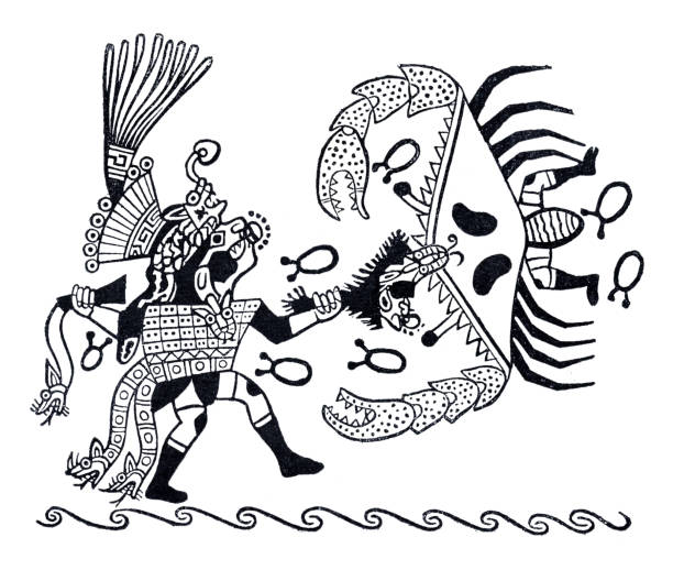 ilustrações de stock, clip art, desenhos animados e ícones de native americans of chimor warrior fighting illustration - old fashioned indigenous culture inca past