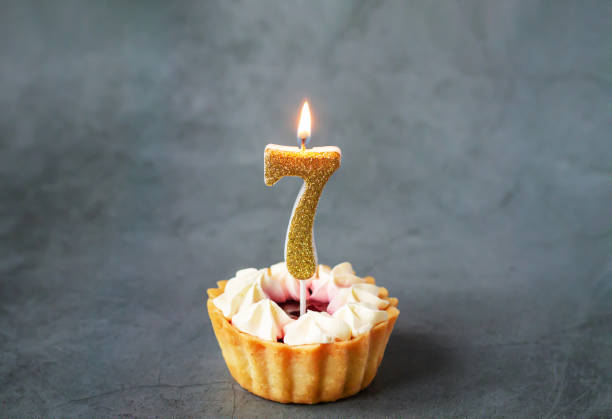 istock Number seven 7 birthday candle on cupcake 1445177129