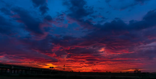 Twilight colorful cloudy sky at sunset blue hour