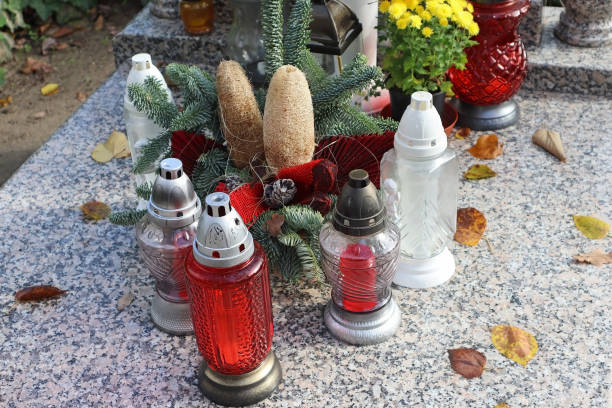 istock Lanterns on the tombstone in the public cemetery 1445177478