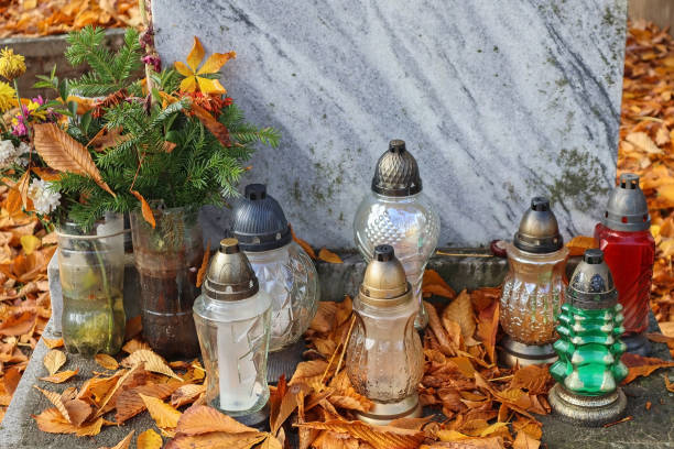 istock Lanterns on the tombstone in the public cemetery 1445177488