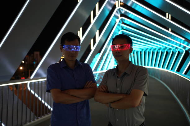 istock Glowing glasses and virtual reality concept 1445177560
