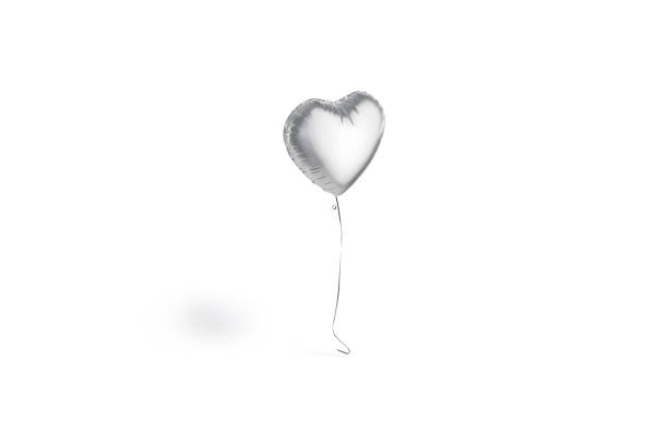 istock Blank silver heart balloon flying mockup, side view 1445180007