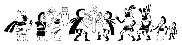ilustracja ceremonii rdzennych amerykanów chimoru - old fashioned indigenous culture inca past stock illustrations