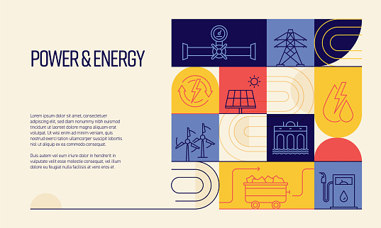 Power and Energy Related Design with Line Icons. Simple Outline Symbol Icons.