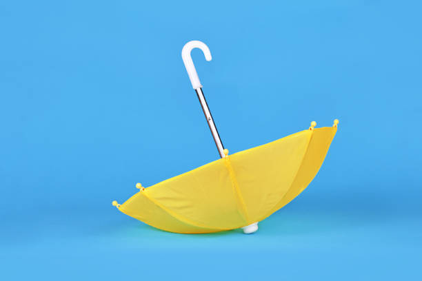 istock Yellow doll umbrella on blue background 1445182826