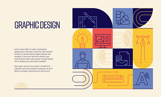 Graphic Design Related Design with Line Icons. Simple Outline Symbol Icons.