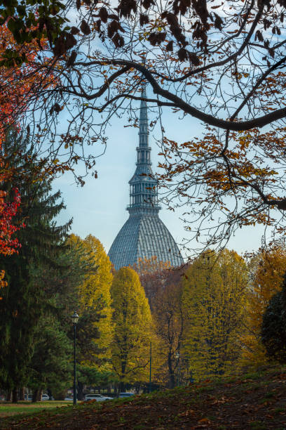 the moleantonelliana framed by autumn trees Turin II stock photo