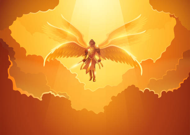 illustrations, cliparts, dessins animés et icônes de archange à six ailes tenant une épée à ciel ouvert - open sky cloudscape cloud