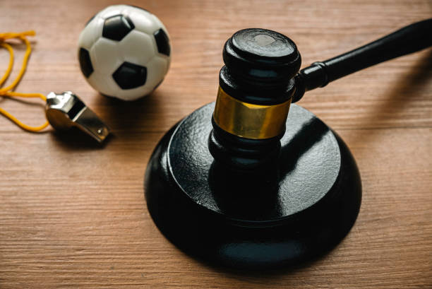 law and soccer sport.football coach accused. concussion lawsuit. - gavel mallet law legal system imagens e fotografias de stock