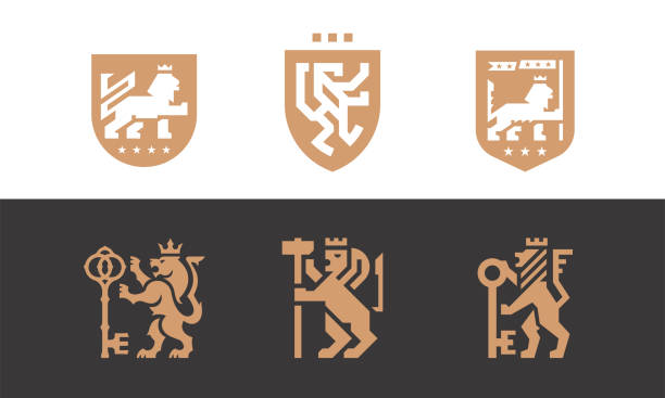 ilustraciones, imágenes clip art, dibujos animados e iconos de stock de conjunto de iconos de león - leo signo del zodíaco