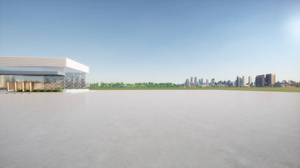 istock 3d rendering of concrete floor and auto showroom for background. 1445189263