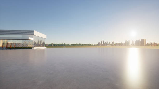 istock 3d rendering of concrete floor and auto showroom for background. 1445189267