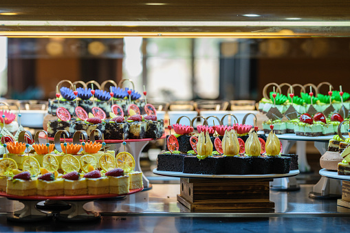 delicious cakes at the hotel buffet