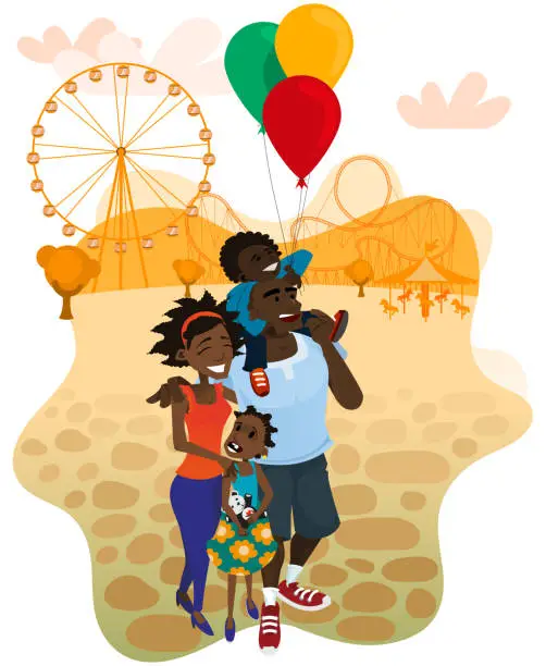 Vector illustration of A happy family after spending a day at the amusement park.