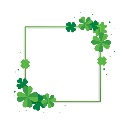 Clover frame isolated on white background. Green frame. Green leaves of clover. Saint Patrick's day. Vector stock