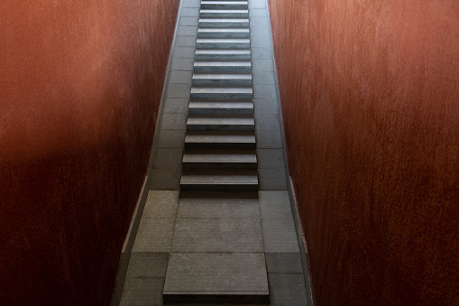 Corridor of red brick building