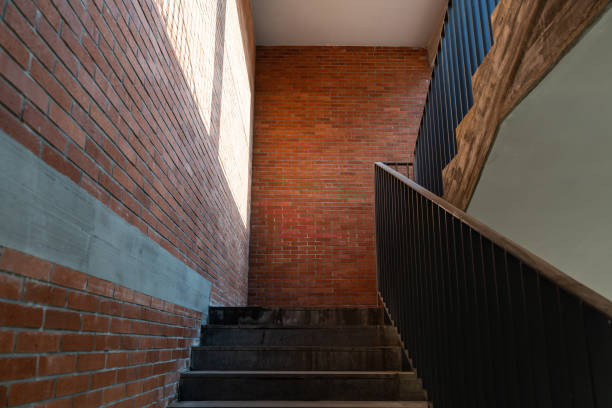 Stairs of red brick buildings