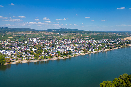 Aerial view over Rhine river - Eltville, Rheingau