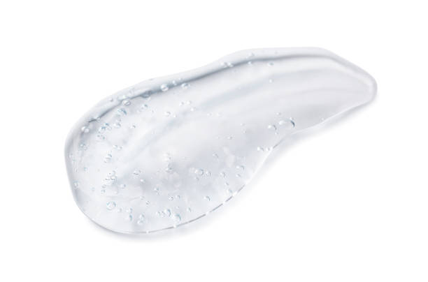 istock Sample of transparent shower gel on white background, top view 1445196870