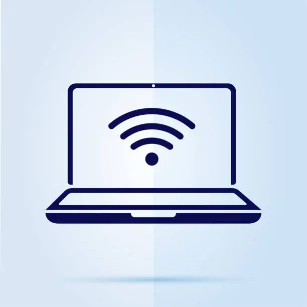 Vector illustration of Laptop icon with wave on bleu background.