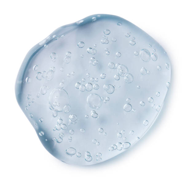 istock Sample of transparent shower gel on white background, top view 1445197244