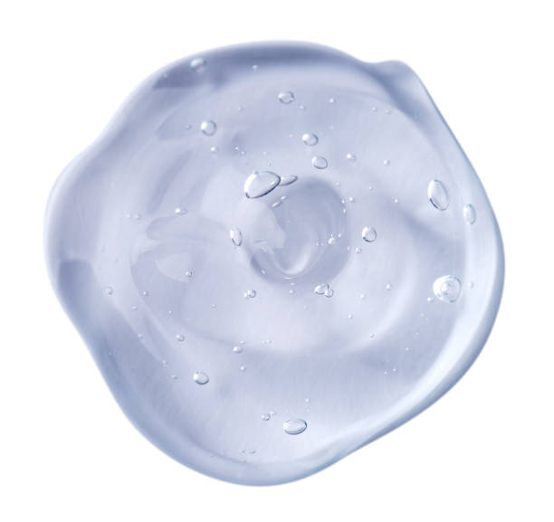istock Sample of transparent shower gel on white background, top view 1445197436