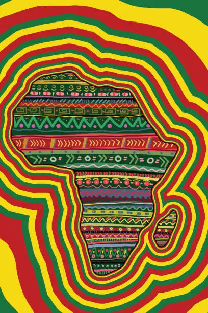 Vector illustration of Africa continent in traditional patterns