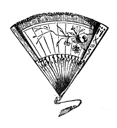 Antique engraving illustration: Hand fan