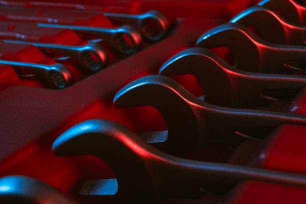 istock Wrenches in a row. Mechanic background 1445203770