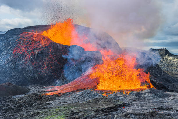 istock active volcano with lava in Iceland on Reykjanes Peninsula 1445203997