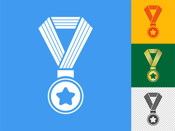 ilustraciones, imágenes clip art, dibujos animados e iconos de stock de conjunto de iconos de la medalla. - silver medal award ribbon green