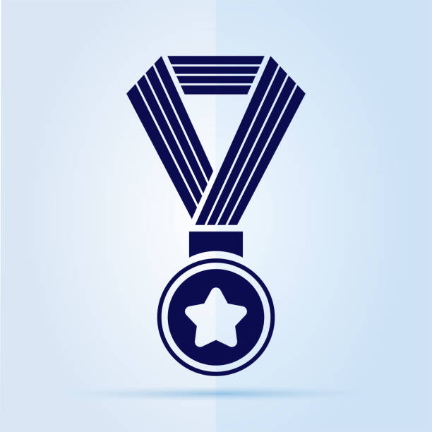 파란색 배경에 메달 아이콘입니다. - medal gold award sport stock illustrations