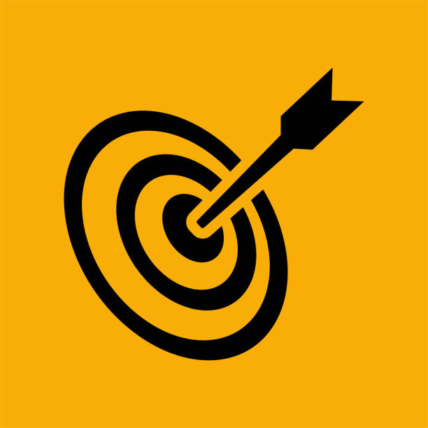 иконка цели с дротиком, стратегия, на желтом фоне. - colored background aspirations success achievement stock illustrations