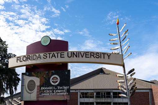 Tallahassee, FL, USA - February 11, 2022: Donald L. Tucker Civic Center in Tallahassee, FL, USA, a multi-purpose indoor arena located on the Florida State University campus.