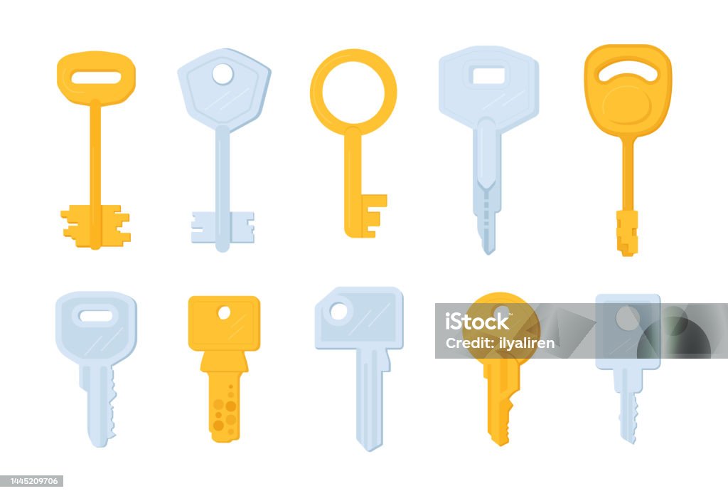 Key Flat Design Golden And Silver Keys Flat Design Style Object Set Stock Illustration ...