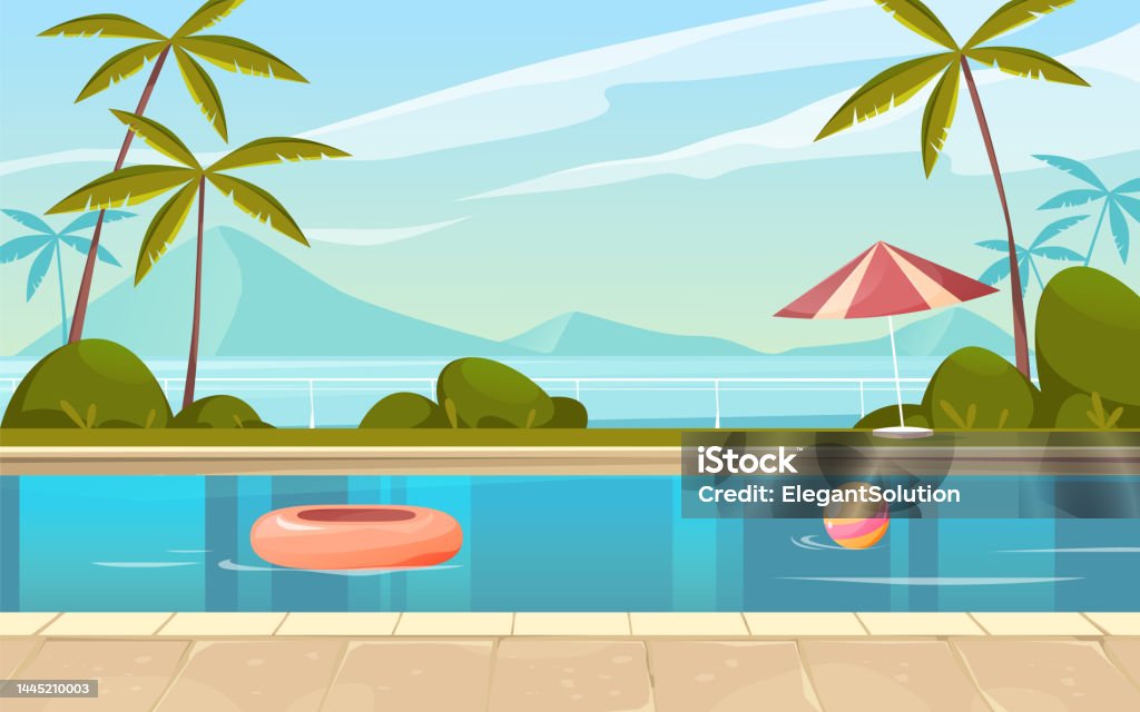 Leave Pool Visual Pool View Or Poolside Scenery Vector Banner Stock Illustration ...