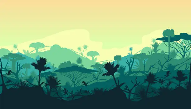 Vector illustration of Jungle forest or amazon rainforest, vector banner.