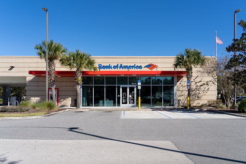 Pearland, Texas, USA - January 29, 2022: A Bank of America branch in Pearland, Texas, USA. The Bank of America Corporation is an American multinational investment bank.