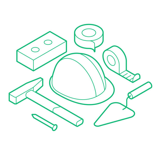 ilustracja koncepcji konstrukcji izometrycznej - work tool blueprint construction helmet stock illustrations