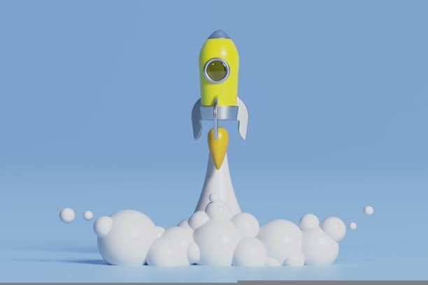 istock rocket launching on a pastel background for business startup concept. 1445214079