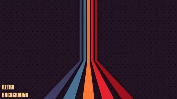 Vector illustration of Simple abstract retro futuristic design in 70's style with colorful lines. Vector illustration. Funky technology background.