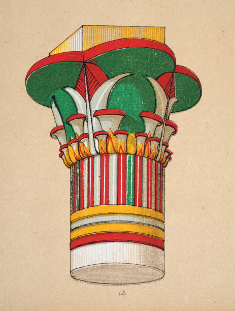 Ancient Egyptian decorative art and architecture, painted column capital from a temple at Philae, Papyrus in growth Vintage illustration Ancient Egyptian decorative art and architecture, painted column capital from a temple at Philae, Papyrus in growth temple of philae stock illustrations