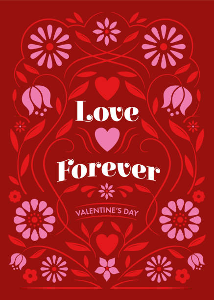 valentinstagskarte mit blumenrahmen. - flower valentines day valentine card backgrounds stock-grafiken, -clipart, -cartoons und -symbole
