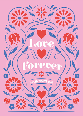 Valentine’s Day Card with floral frame. Stock illustration