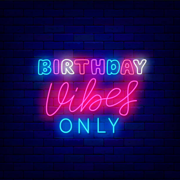 istock Birthday vibes only neon sign. Colorful typography. Luminous advertising. Vector stock illustration 1445221135
